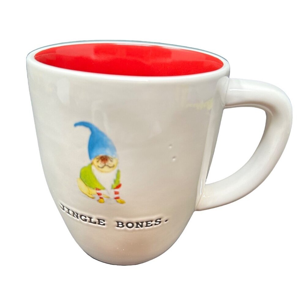 Rae Dunn Jingle Bones Dog Mug Christmas Gnome Red Holiday Gift Coffee Cup New